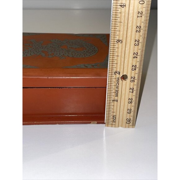 Vintage Japanese Dragon Trinket Jewelry Box Red Lacquer Bamboo MCM Read EL5 - Picture 13 of 13